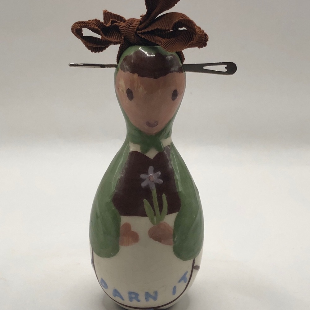 Vintage 1940’s Sock Darning Ceramic Doll Hand painted w/Darning Needle